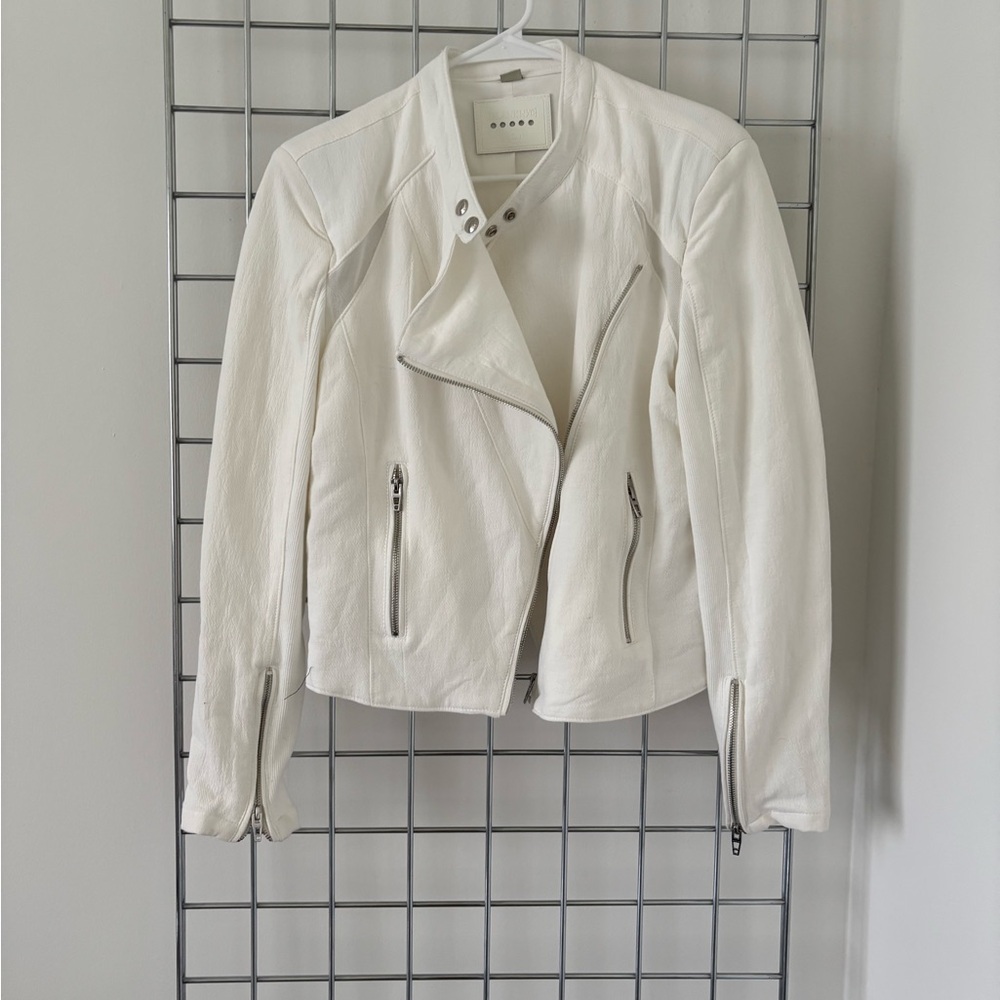 Blank NYC White Faux Leather Moto Jacket with Silver Hardware
